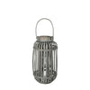 Benzara Wooden Caged Decorative Lantern with Glass Hurricane, Small, Gray