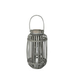 Benzara Wooden Caged Decorative Lantern with Glass Hurricane, Small, Gray