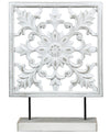 Benzara Square Wooden Accent Decor with Floral Cut Outs, White