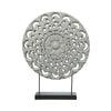 Benzara Round Wooden Accent Decor with Floral Cut Out, Gray