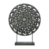Benzara Round Wooden Accent Decor with Floral Cut Out, Black