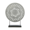 Benzara Round Wooden Frame Accent Decor with Intricate Floral Cut Out, Gray