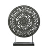 Benzara Round Wooden Frame Accent Decor with Intricate Floral Cut Out, Black