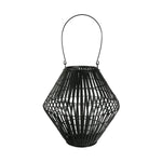 Benzara Bellied Shape BamBoo and Metal Lantern with Tapered Bottom, Large, Black