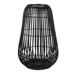 Benzara Metal Frame Bellied Lantern with Wooden Lattice Design, Large, Black
