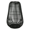 Benzara Metal Frame Bellied Lantern with Wooden Lattice Design, Small, Black