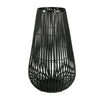 Benzara Tear Drop Shaped Open Caged Metal Frame Lantern with Weaving, Large, Black