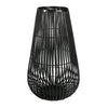 Benzara Tear Drop Shaped Open Caged Metal Frame Lantern with Weaving, Small, Black