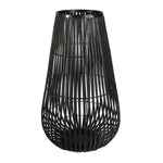Benzara Tear Drop Shaped Open Caged Metal Frame Lantern with Weaving, Small, Black