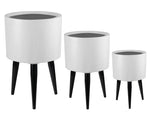 Benzara Round Fibers Tone Planter with Tripod Tapered Legs, Set of 3, White and Black