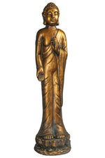 Benzara Standing Buddha Fibers Tone Figurine with Vitarka Mudra, Distressed Gold