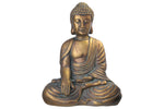 Benzara Fibers Tone Meditating Buddha Figurine in Bhumisparsa Mudra, Distressed Gold