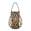 Benzara Glass Hurricane Bellied Lantern with Braided Rope, Small, Brown and Clear
