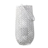 Benzara Lattice Weaved Wooden Lantern with Glass Hurricane, Large, White and Clear