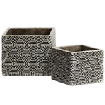 Benzara Square Cement Pot with Embossed Triangle Design, Set of 2, Black and White