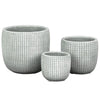 Benzara Round Cement Pot with Textured Square Lattice Engraving, Set of 3, Gray