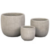 Benzara Round Cement Pot with Textured Square Lattice Engraving, Set of 3, Cream