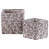 Benzara Square Cement Pot with Embossed Hexagonal Design, Set of 2, Washed Gray