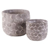Benzara Round Cement Pot with Embossed Hexagonal Design, Set of 2, Washed Gray