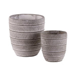 Benzara Round Cement Pot with Parallel Lines Engraving, Set of 2, Distressed Gray