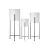 Benzara 3 Piece Gold Rim and Corrugated Round Metal Planter, White and Black