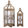 Benzara Lantern with Round Finial Top and Center Circle Panes, Set of 2, Brown