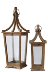 Benzara Wooden Lantern with Temple Top and Glass Panes, Set of 2, Brown