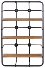 Benzara 3 Tier Wooden Surface Rectangular Metal Wall Shelf, Black and Brown