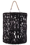 Benzara Lattice Design Cylindrical Wooden Lantern with Rope Handle, Large, Black
