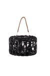 Benzara Lattice Design Cylindrical Wooden Lantern with Rope Handle, Small, Black