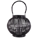 Benzara Lattice Design Bellied Round Lantern with Rope Handle, Large, Black