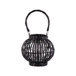 Benzara Lattice Design Bellied Round Lantern with Rope Handle, Small, Black