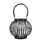 Benzara Lattice Design Bellied Round Lantern with Rope Handle, Medium, Black