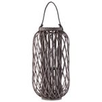 Benzara 23.50 Inch BamBoo Lantern with Lattice Design and Braided Rope Handle,Brown