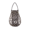 Benzara Bellied BamBoo Lantern with Lattice Design and Rope Handle, Medium, Brown