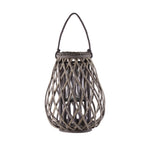 Benzara Bellied BamBoo Lantern with Lattice Design and Rope Handle, Medium, Brown