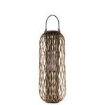 Benzara 39.25 Inch BamBoo Lantern with Lattice Pattern and Braided Rope, Brown