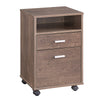 Benzara Caster Supported File Cabinet with 2 Drawers and 1 Open Shelf, Walnut Oak