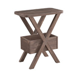 Benzara Wooden Chair Side Table with a Bottom Shelf and X Frame Base, Hazelnut