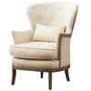 Benzara Demi Wing Back Fabric Upholstered Accent Chair, Cream and Oak Brown