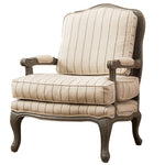 Benzara Striped Fabric Upholstered Arm Chair with Cabriole Legs, Cream and Brown