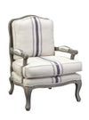Benzara Fabric Upholstered Striped Accent Chair with Cabriole Legs, White and Blue