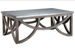 Benzara Metal Top Wooden Frame Coffee Table with Crisscross Design, Gray