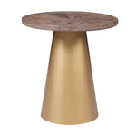 Benzara Round Wooden Top Corner Table with Metal Conical Base, Small,Brown and Gold