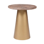 Benzara Round Wooden Top Corner Table with Metal Conical Base, Large,Brown and Gold