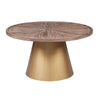 Benzara Round Wooden Top Coffee Table with Metal Conical Base, Brown and Gold