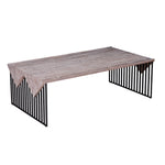 Benzara Rectangular Wooden Coffee Table with SLed Wire Base, Gray and Black