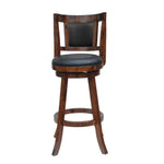 Benzara Round Wooden Swivel Counter Stool with Padded Seat and Back,Brown and Black