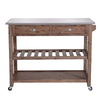 Benzara 2 Drawers Wooden Kitchen Cart with Metal Top and Casters, Gray and Brown