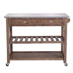 Benzara 2 Drawers Wooden Kitchen Cart with Metal Top and Casters, Gray and Brown